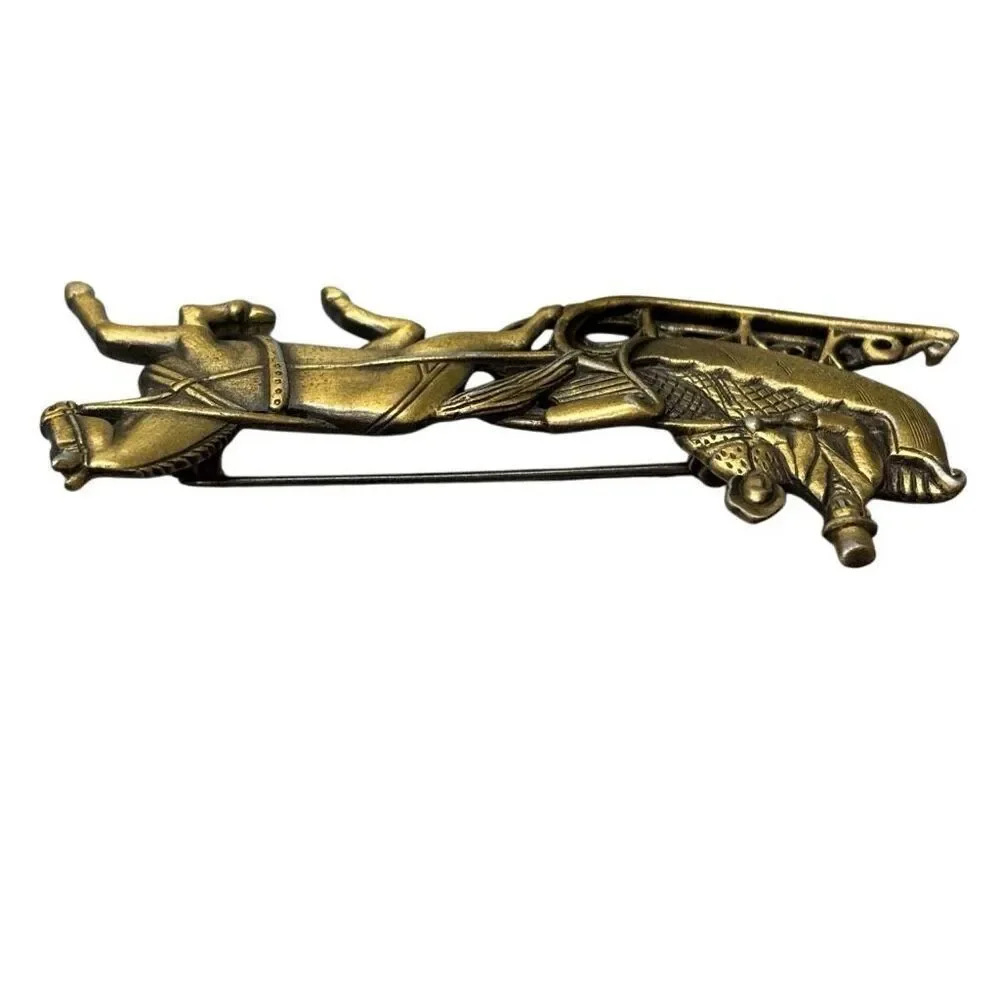 JJ Jonette Gold Tone Vintage Sleigh Ride Brooch